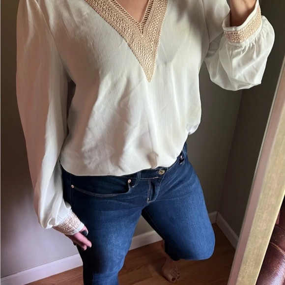 Shein Cream/Ivory Womens XL Blouse with Embroidered Neckline - Picture 10 of 16